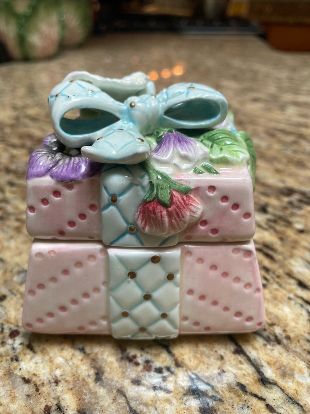 Fitz and Floyd Pastel Pink and Blue Porcelain Trinket Box